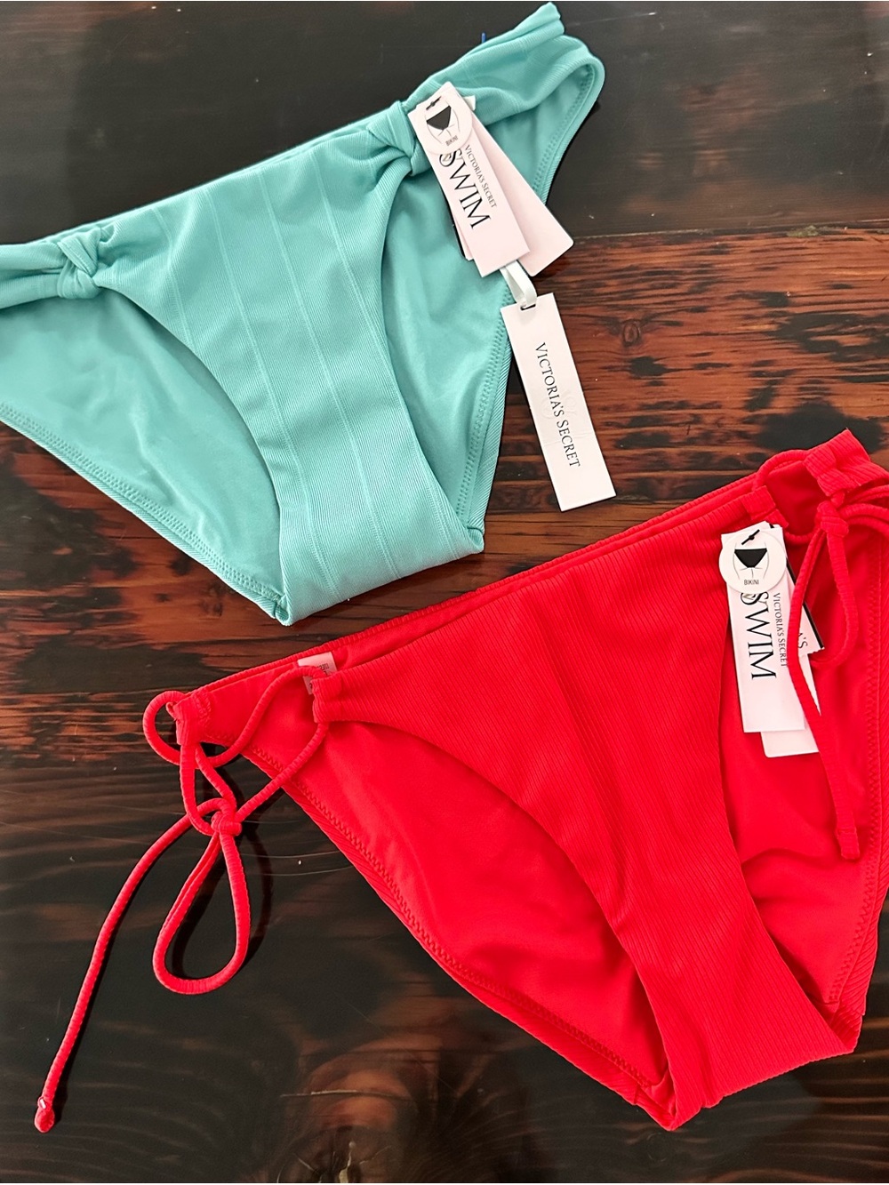 Victoria's Secret Swim Bikini Bottoms in Aqua & Red size XS Bundle of 2 Ribbon